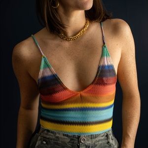 One By One Rainbow Crochet Body Suit One Piece